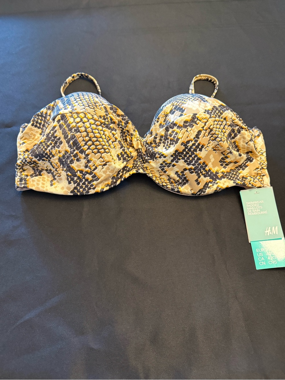 H&M Yellow and Black Snake-Print Bikini Top